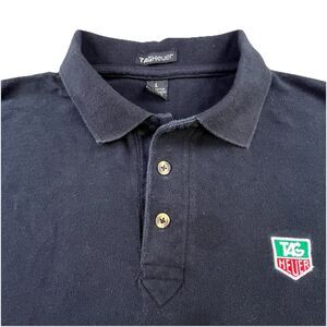 TAG Heuer Polo Shirt Men’s Large Black Short Sleeve Logo Cotton Casual